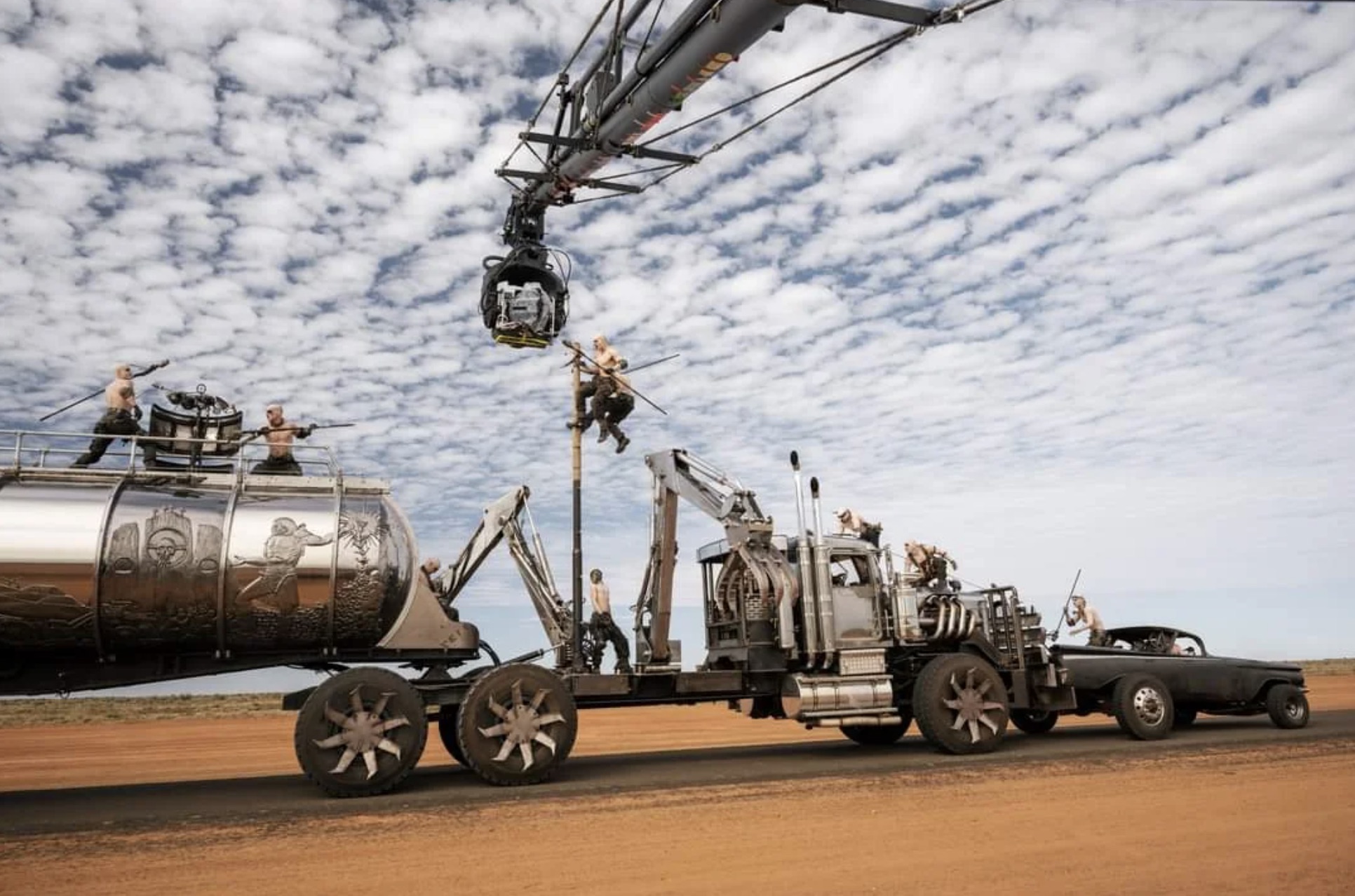 War Boys during the truck fight scene. Furiosa: A Mad Max Saga, 2024 